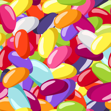 Vector seamless pattern with jelly beans of various colors.