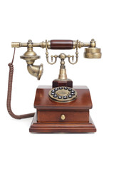 Old-fashioned phone on white isolated background