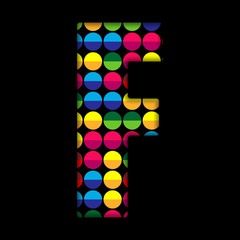 Alphabet Dots Color on Black Background F