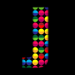 Alphabet Dots Color on Black Background J