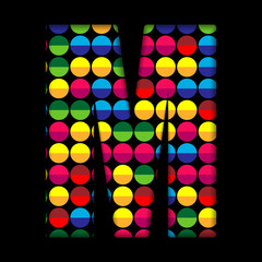 Alphabet Dots Color on Black Background M