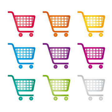 Einkaufswagen Icons in verschiedenen Farben