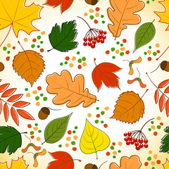 Obraz premium seamless pattern with autumn leaves, berries and points