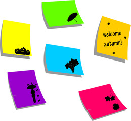 Autumn or fall icons, sticky colorful memo note papers