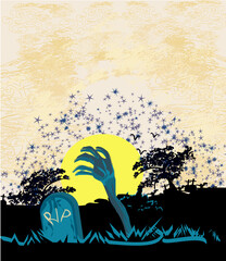 zombie hand coming out of his grave