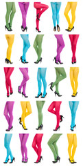 Collage of shapely female legs in colorful tights.