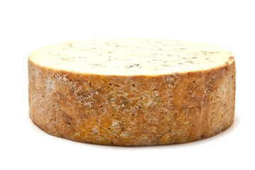 Stilton cheese isolated on a white studio background.