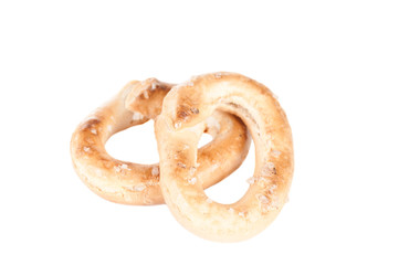 Crunchy pretzels on white background
