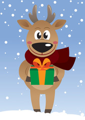 Reindeer holding gift © k0niczyna