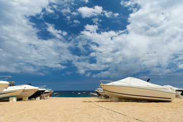 Spanish beach with boats