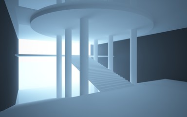 Abstract interior in minimalism style with stairs and columns