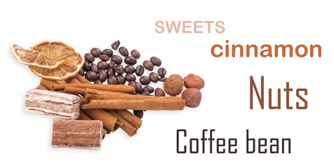 coffee beans, cinnamon and lemon