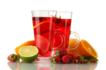 sangria in glasses with fruits, isolated on white