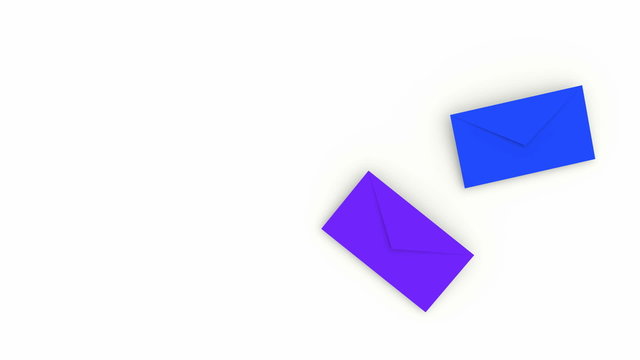 Hand out a stack of colorful envelopes above white background