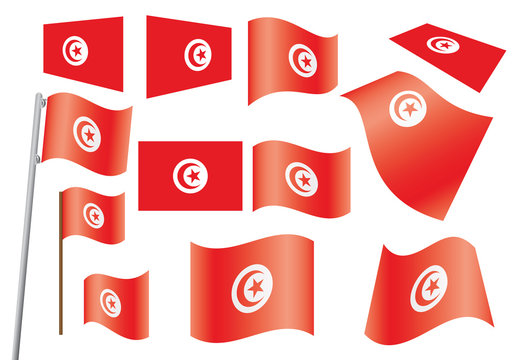 set of flags of Tunisia vector illustration