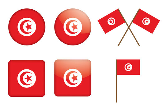 set of badges with flag of Tunisia vector illustration