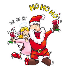 Weihnachtsmann und Christkind feiern