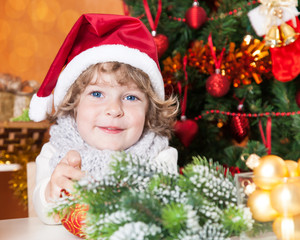 Happy child in Santa hat