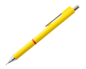Yellow mechanical pencil on white background.