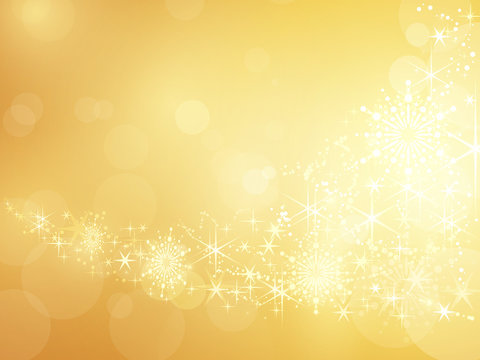 Golden sparkling star and snowflake border