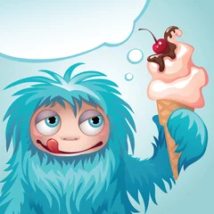Photo sur Plexiglas Créatures monstre yéti mangeant de la glace
