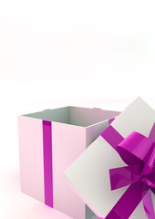 Opened 	white gift box with purple ribbons
