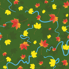 Red and yellow maple leaves seamless texture