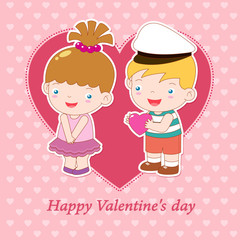 illustration of boy and girl on heart background