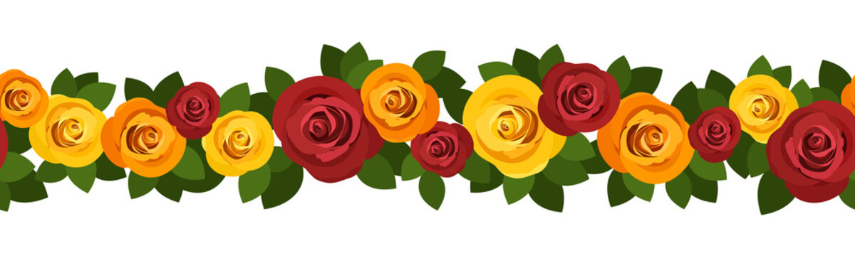 Horizontal seamless background with roses. Vector illustration.