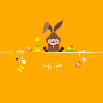 Sitting Easter Bunny & Symbols Orange