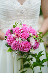 wedding bouquet of pink and white flowers