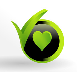 icône coeur sur bouton web vert et noir