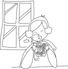 freehand sketch cartoon girl relaxing