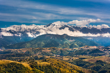 Beautiful panoramic landscape with mountains in the background