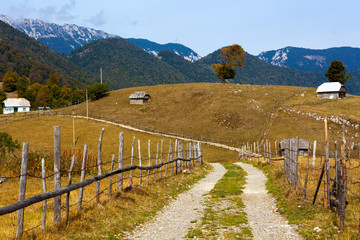 Beautiful landscape of a rural road in a mountain village