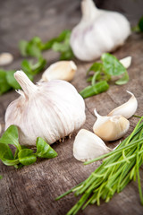 Fresh garlic on wooden table