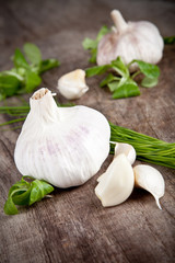 Fresh garlic on wooden table