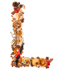 Letter "L" made of Christmas spices