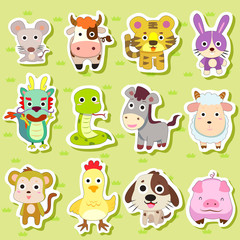 12 Chinese Zodiac animal stickers