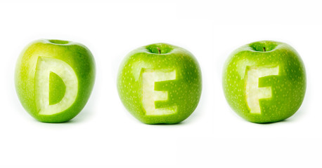 Fresh green apple alphabet.