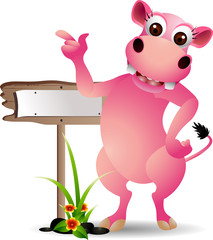 cute hippo cartoon with blank board