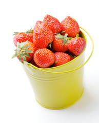 Strawberries inside Yellow Bucket