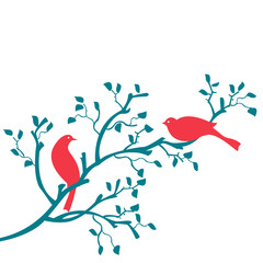 oiseaux sur branche turquoise et rouge