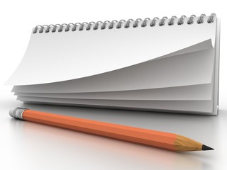 Notebook and pencil on white ôîíåâ 3-d visualization