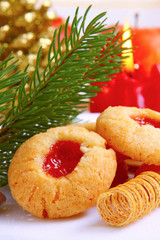 Christmas cookies and advent candle. 