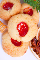 Christmas cookies and advent candle. 