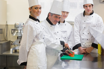 Trainee Chef's learning to cut vegetables