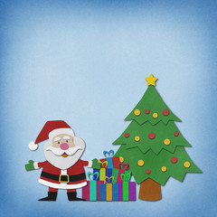 Santa claus  recycled paper craft on paper background.