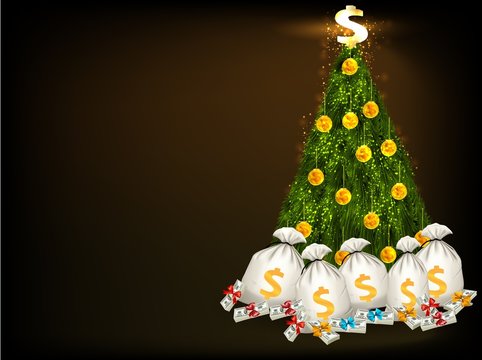 Christmas tree with money and gold