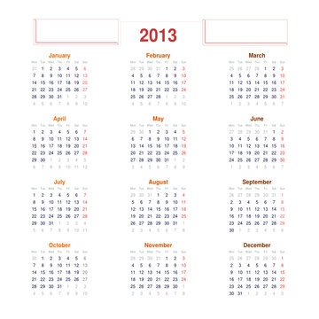 2013 Simple Calendar
